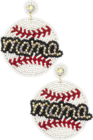 RHINESTONE MAMA BASEBALL SOFTBALL SEEDBEAD EARRING