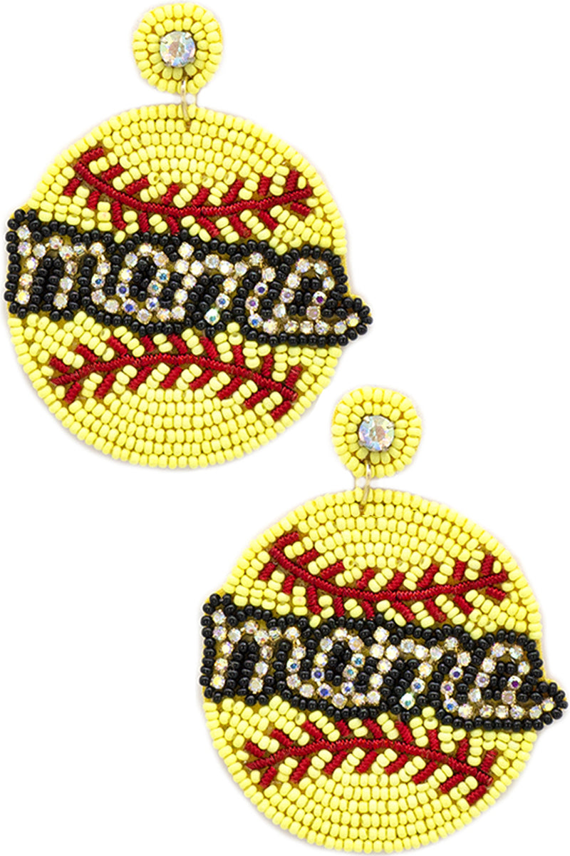 RHINESTONE MAMA BASEBALL SOFTBALL SEEDBEAD EARRING