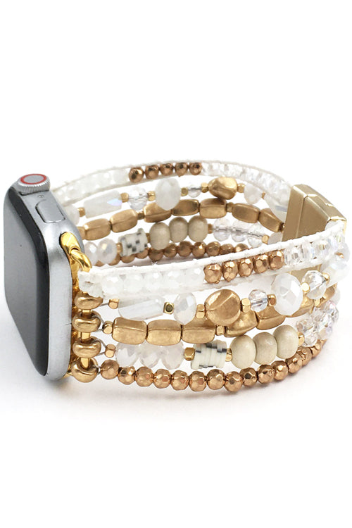 MULTI STRAND GLASS CRYSTAL BEADS NATURAL GEMSTONE MIX MAGNETIC APPLE WATCH BAND