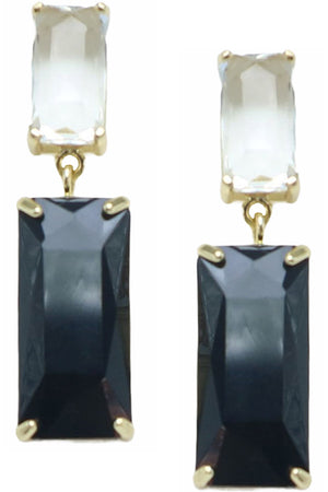 DOUBLE LAYERED PRONG SETTING BAGUETTE GLASS CRYSTAL POST DANGLING EARRING