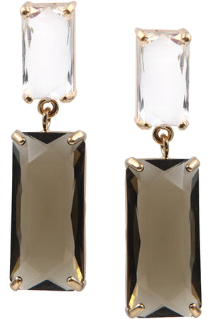 DOUBLE LAYERED PRONG SETTING BAGUETTE GLASS CRYSTAL POST DANGLING EARRING