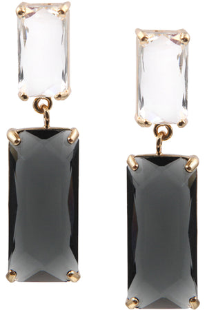 DOUBLE LAYERED PRONG SETTING BAGUETTE GLASS CRYSTAL POST DANGLING EARRING