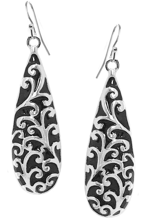 TAILORED PAISLEY TEXTURE LINEAR TEARDROP SHAPE CASTING FISH HOOK DANGLING EARRING