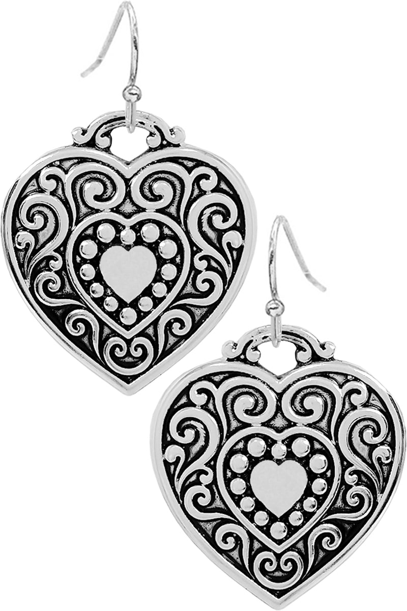 PAISLEY TEXTURED HEART FISH HOOK DANGLING EARRING