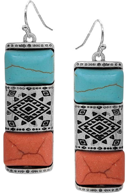 WESTERN AZTEC GEMSTONE BAR EARRING