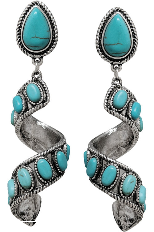 WESTERN STYLE TEXTURED SPIRAL CASTING WITH GEMSTONE POST DANGLING EARRING