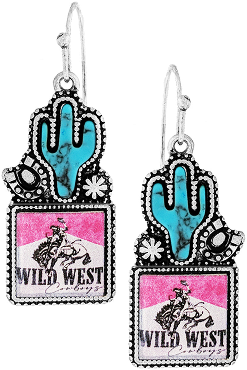 WESTERN GEMSTONE CACTUS WILD WEST COWBOY EARRING