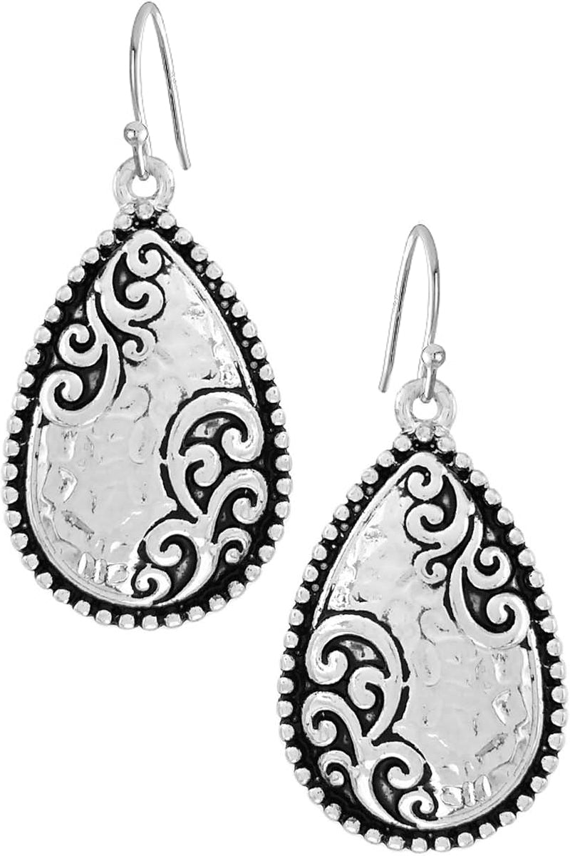 HAMMERED PAISLEY PATTERN TEARDROP EARRING