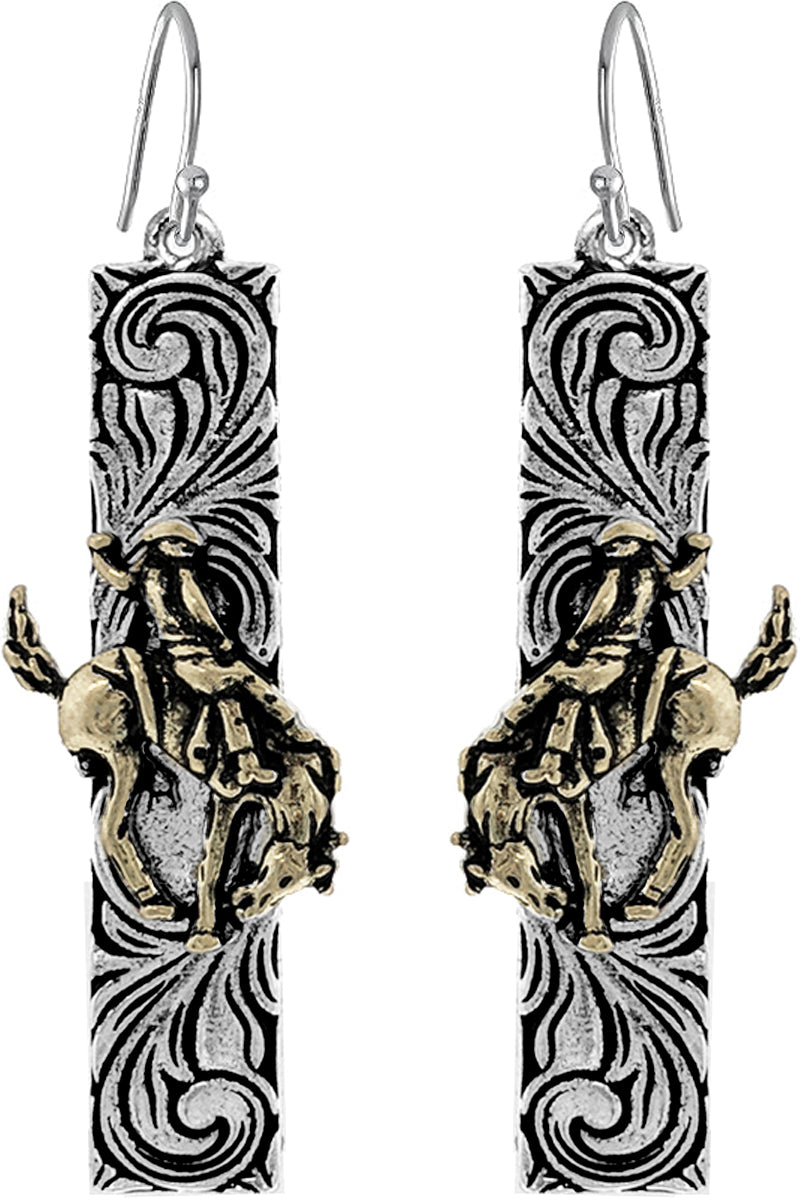 WESTERN PAISLEY PATTERN RODEO COWBOY BAR EARRING