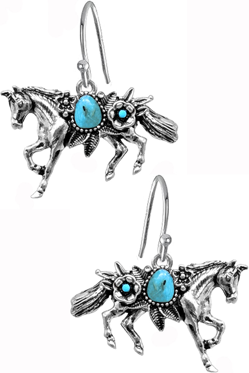 WESTERN GEMSTONE FLOWER HORSE EARRING