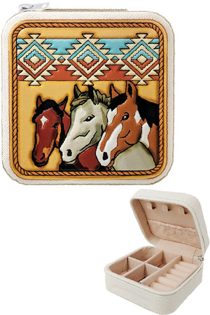 Western HORSE Tooled Leather TRAVEL Jewelry BOX