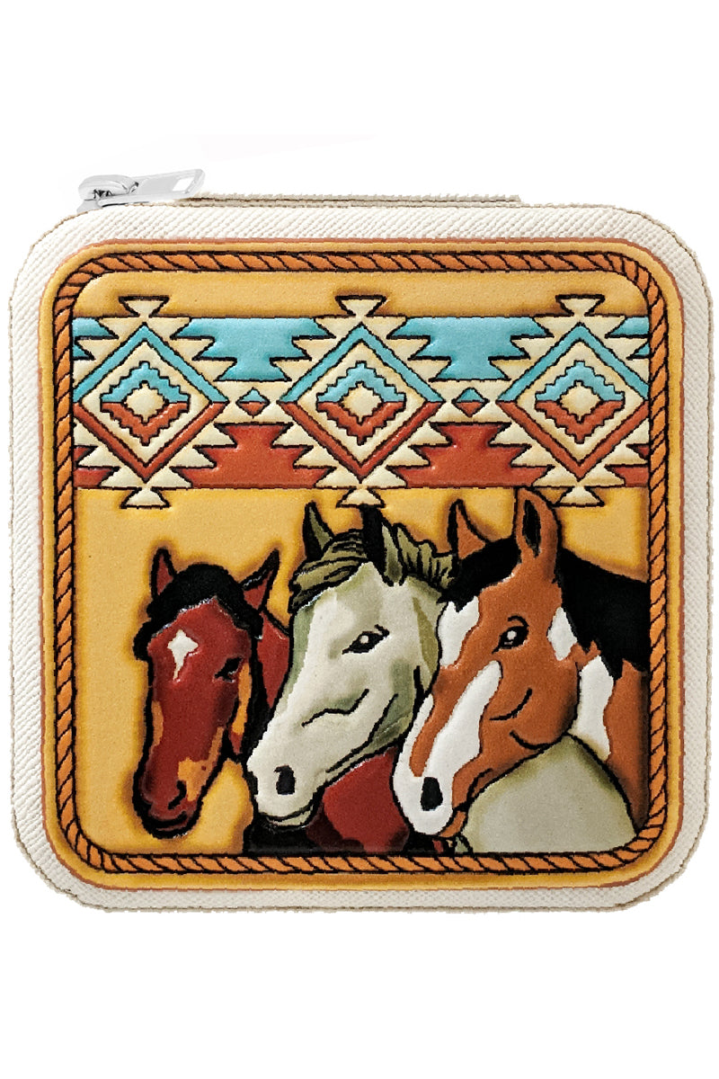 Western HORSE Tooled Leather TRAVEL Jewelry BOX