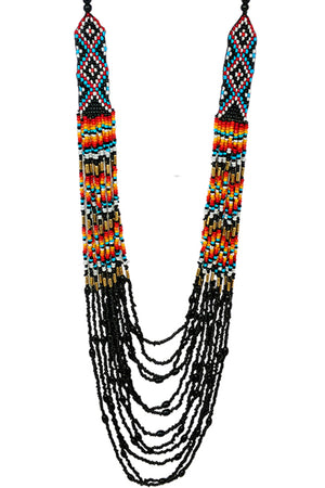 WESTERN CONCHO NAVAJO CHEVRON GEOMETRIC AZTEC PATTERN SEED BEADS MULTI STRAND LOBSTER CLUSTER LONG NECKLACE