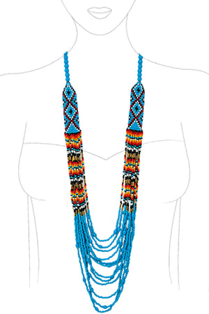 WESTERN CONCHO NAVAJO CHEVRON GEOMETRIC AZTEC PATTERN SEED BEADS MULTI STRAND LOBSTER CLUSTER LONG NECKLACE