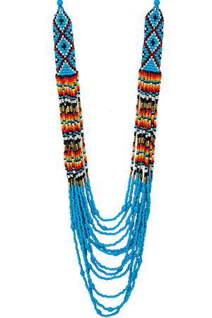 WESTERN CONCHO NAVAJO CHEVRON GEOMETRIC AZTEC PATTERN SEED BEADS MULTI STRAND LOBSTER CLUSTER LONG NECKLACE