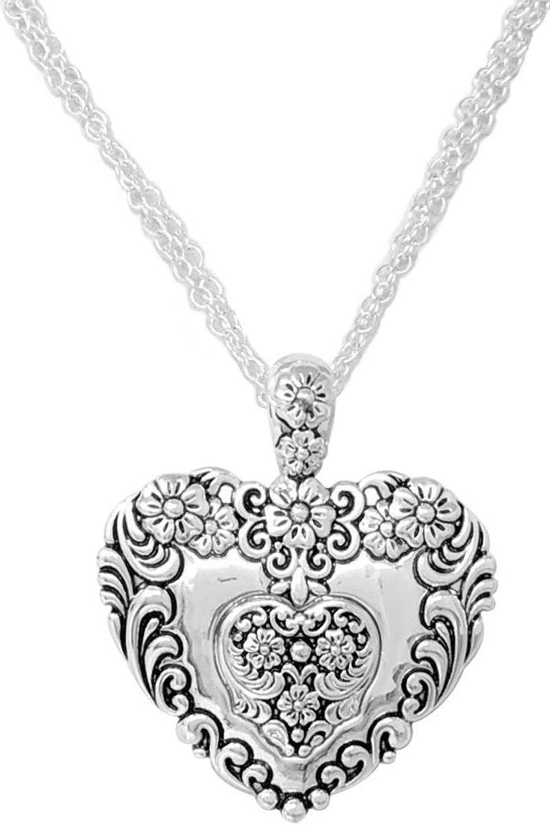 FLOWER PAISLEY TEXTURED HEART CASTING PENDANT LOBSTER CLUSTER TAILORED SPOON LOOK SHORT CHAIN NECKLACE