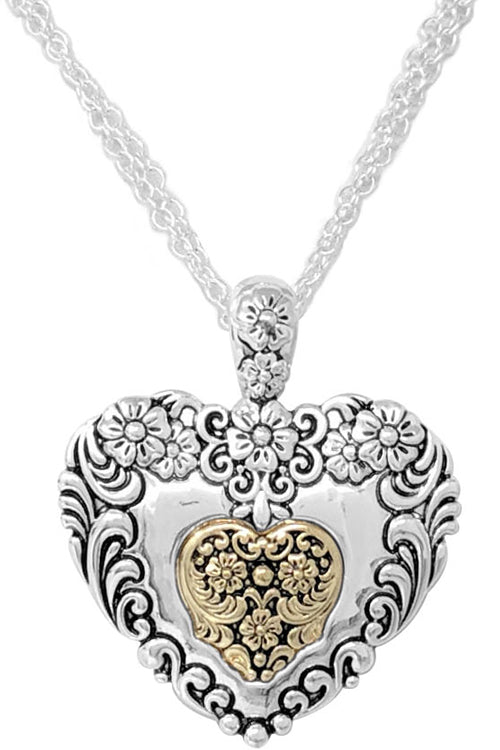 FLOWER PAISLEY TEXTURED HEART CASTING PENDANT LOBSTER CLUSTER TAILORED SPOON LOOK SHORT CHAIN NECKLACE