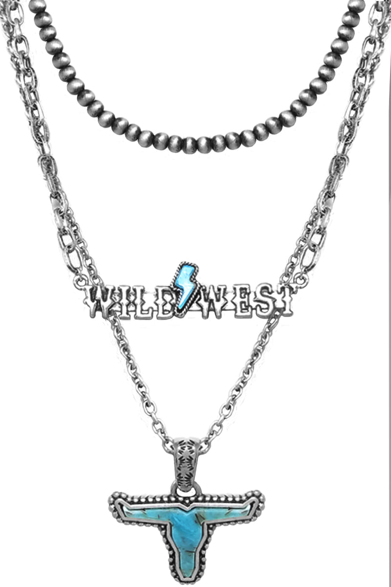 WESTERN WILD WEST GEMSTONE STEER HEAD NECKLACE