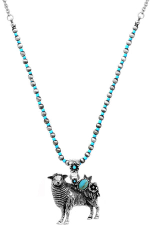 WESTERN GEMSTONE FLOWER SHEEP PENDANT BEADS CHAIN NECKLACE