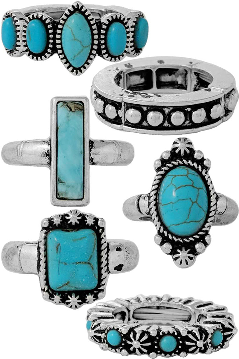 WESTERN CONCHO AZTEC MULTI GEMSTONE RING SET