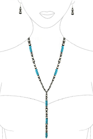 WESTERN NAVAJO PEARL GEMSTONE BALL LARIAT NECKLACE SET