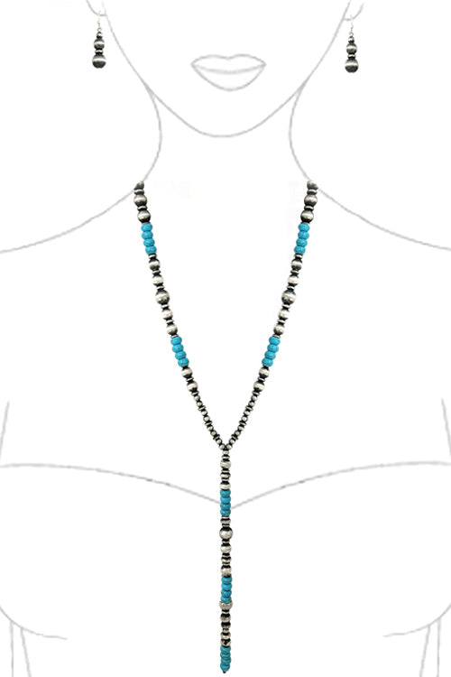 WESTERN NAVAJO PEARL GEMSTONE BALL LARIAT NECKLACE SET