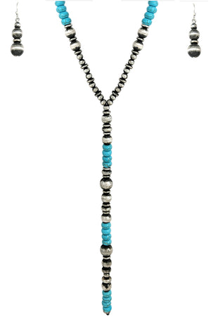 WESTERN NAVAJO PEARL GEMSTONE BALL LARIAT NECKLACE SET