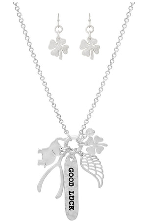 GOOD LUCK CLOVER WING WISH BONE PEARL NECKLACE