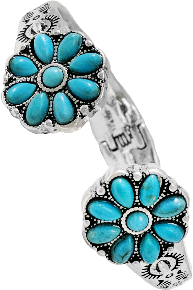 WESTERN AZTEC GEMSTONE CONCHO FLOWER HINGE CUFF BRACELET