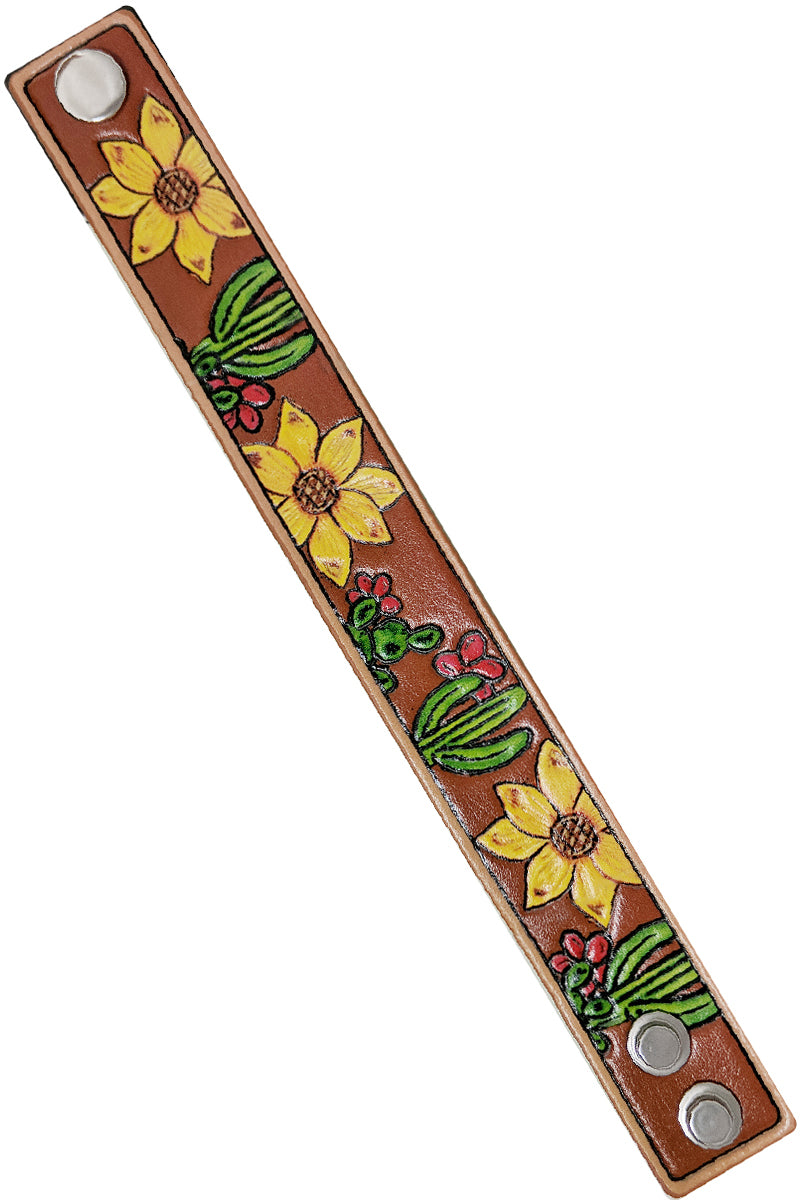 WESTERN SUNFLOWER CACTUS LEATHER BRACELET