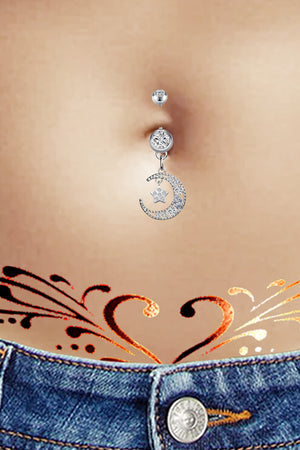 CZ MOON STAR SURGICAL STEEL BELLY BUTTON RING