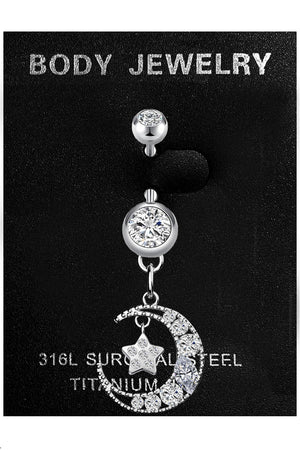 CZ MOON STAR SURGICAL STEEL BELLY BUTTON RING