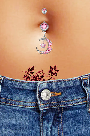 CZ MOON STAR SURGICAL STEEL BELLY BUTTON RING