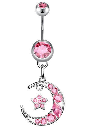 CZ MOON STAR SURGICAL STEEL BELLY BUTTON RING