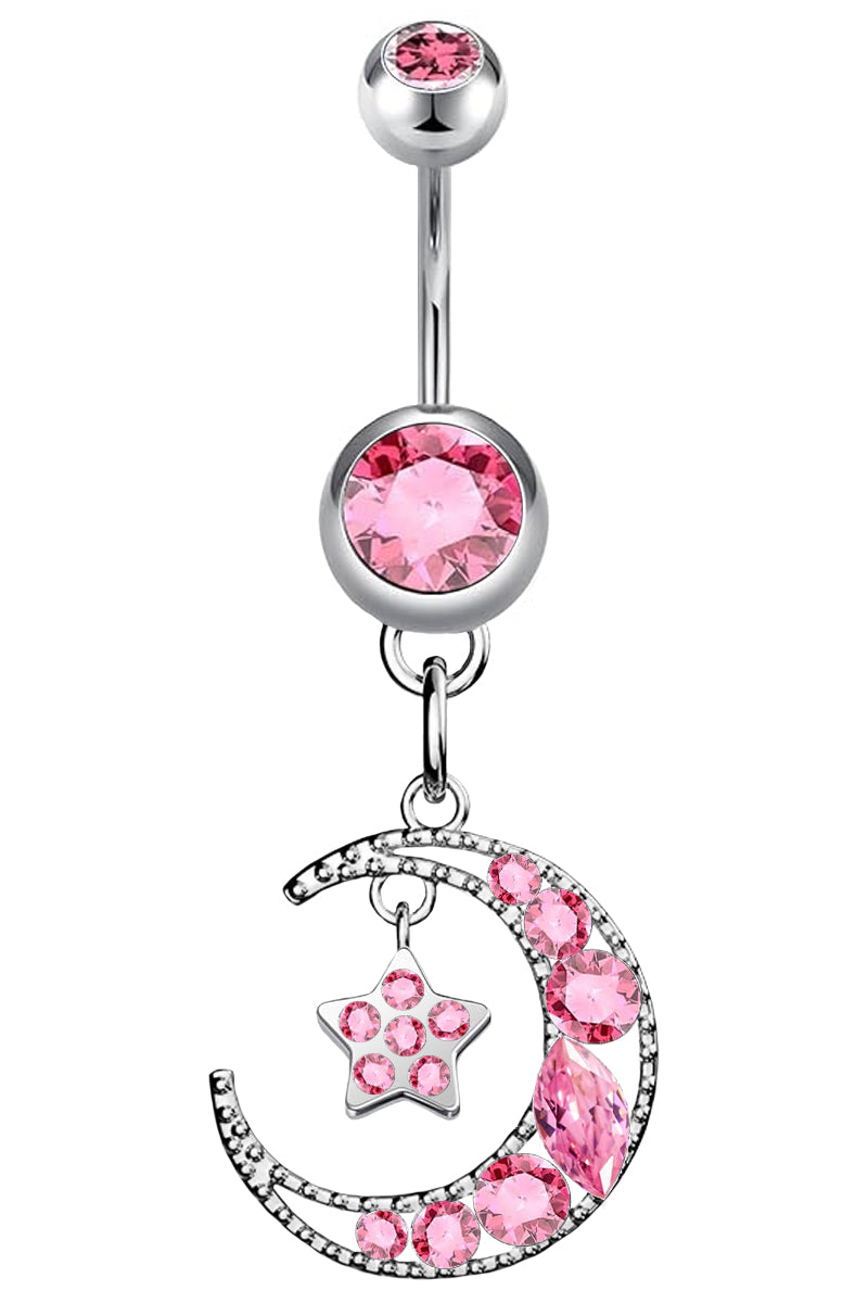 CZ MOON STAR SURGICAL STEEL BELLY BUTTON RING