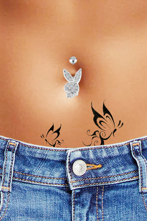 RHINESTONE RABBIT SURGICAL STEEL BELLY BUTTON RING