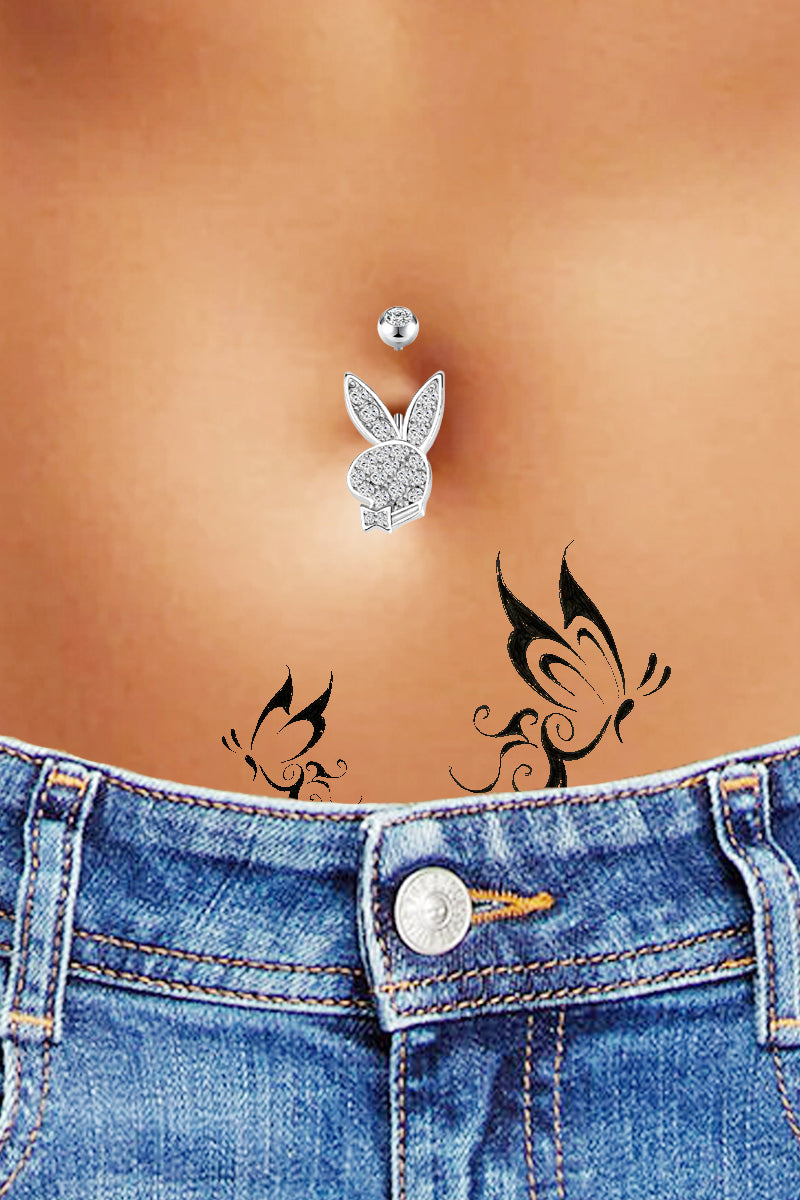 RHINESTONE RABBIT SURGICAL STEEL BELLY BUTTON RING