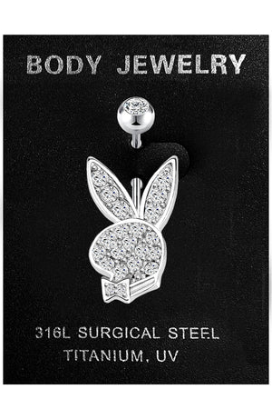 RHINESTONE RABBIT SURGICAL STEEL BELLY BUTTON RING