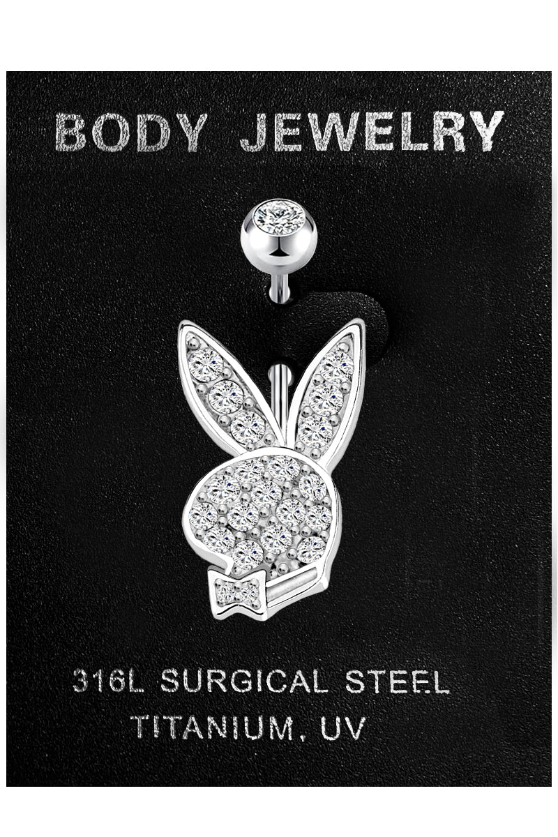 RHINESTONE RABBIT SURGICAL STEEL BELLY BUTTON RING