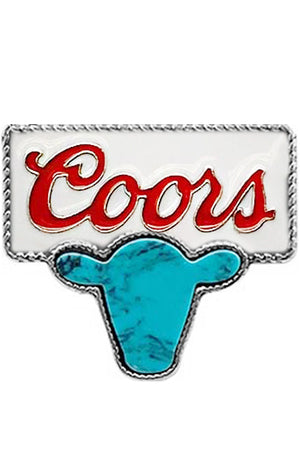 ENAMEL BEER LOGO GEMSTONE COW HEAD HAT PIN