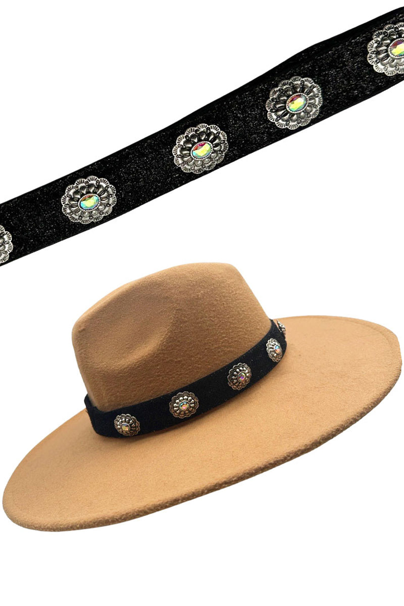 WESTERN STYLE AZTEC TEXTURED RHINESTONE CONCHO FLOWER CASTING STATION FAX LEATHER HAT BAND