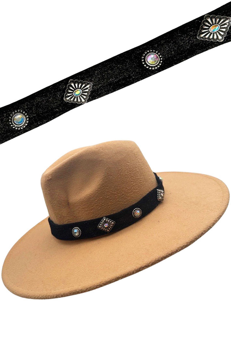 WESTERN STYLE AZTEC TEXTURED RHINESTONE CONCHO FLOWER CASTING STATION FAX LEATHER HAT BAND