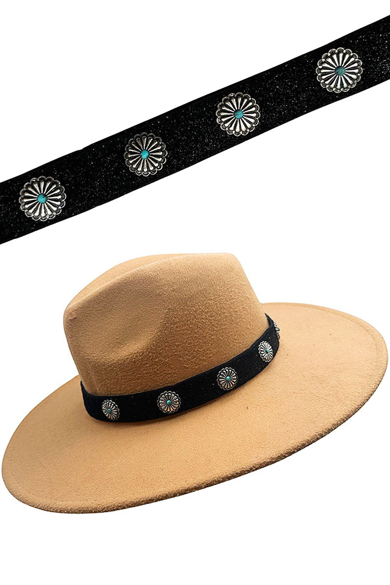 WESTERN STYLE AZTEC TEXTURED GEMSTONE CONCHO FLOWER CASTING STATION FAX LEATHER HAT BAND