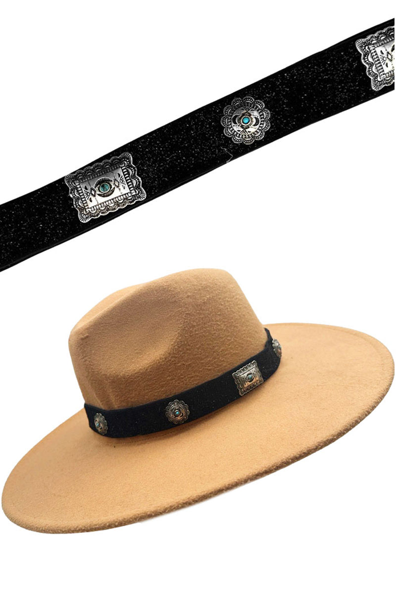 WESTERN STYLE AZTEC TEXTURED GEMSTONE CONCHO FLOWER BAR CASTING STATION FAX LEATHER HAT BAND