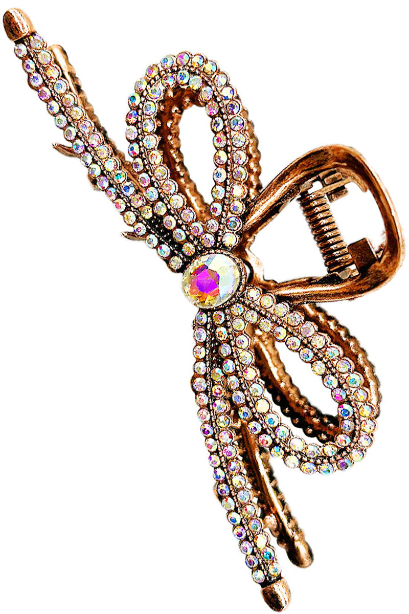 RHINESTONE PAVE RIBBON SHAPED HAIR CLAW CLIP