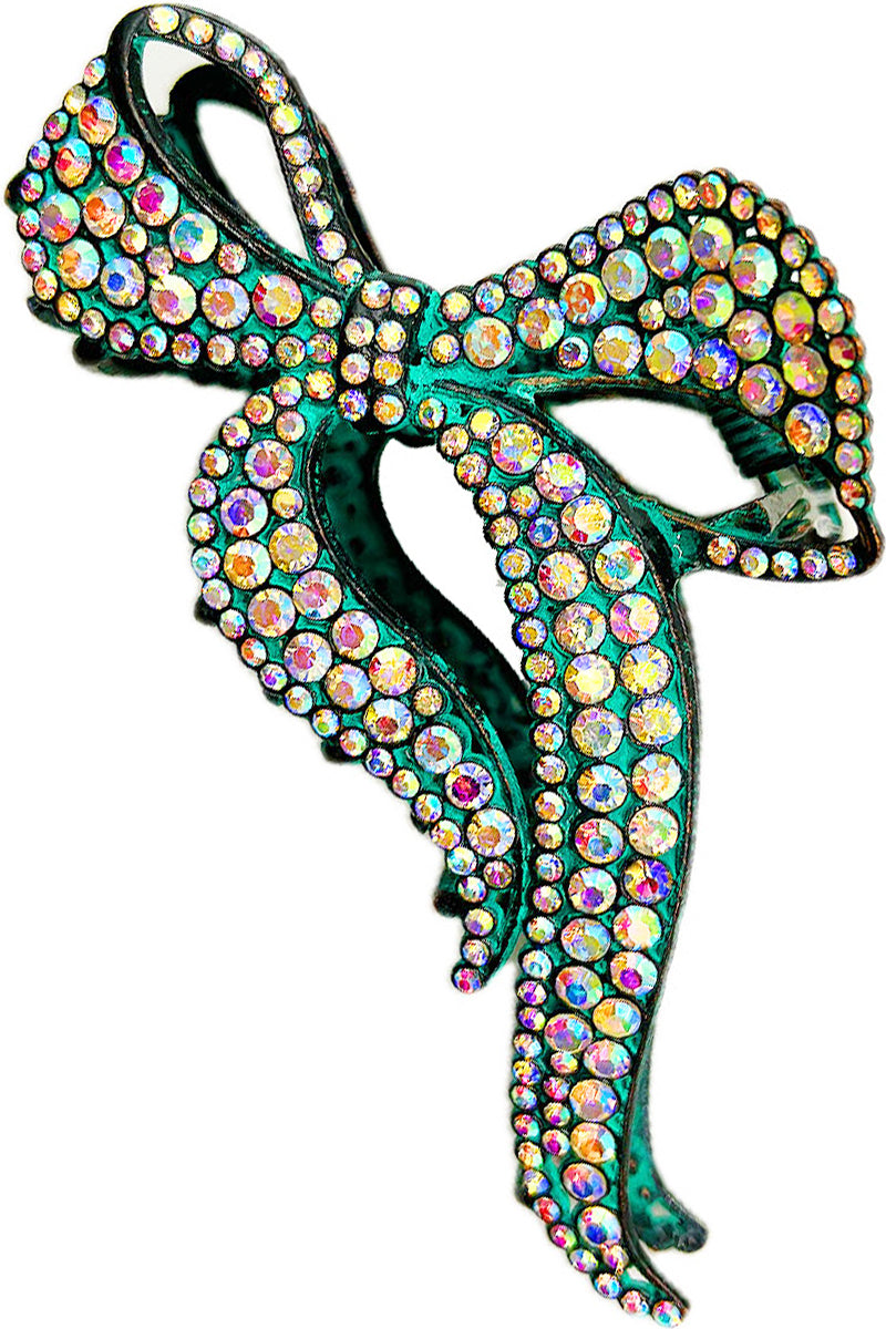 RHINESTONE PAVE RIBBON SHAPED HAIR CLAW CLIP