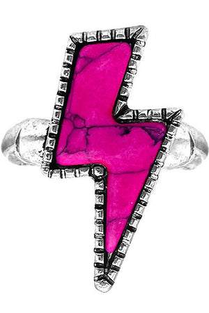 WESTERN CONCHO STYLE TEXTURED GEMSTONE LIGHTENING BOLT SHAPE CASTING STRETCH RING