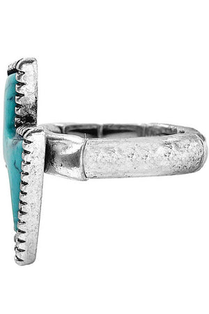 WESTERN CONCHO STYLE TEXTURED GEMSTONE LIGHTENING BOLT SHAPE CASTING STRETCH RING