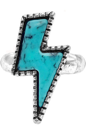 WESTERN CONCHO STYLE TEXTURED GEMSTONE LIGHTENING BOLT SHAPE CASTING STRETCH RING