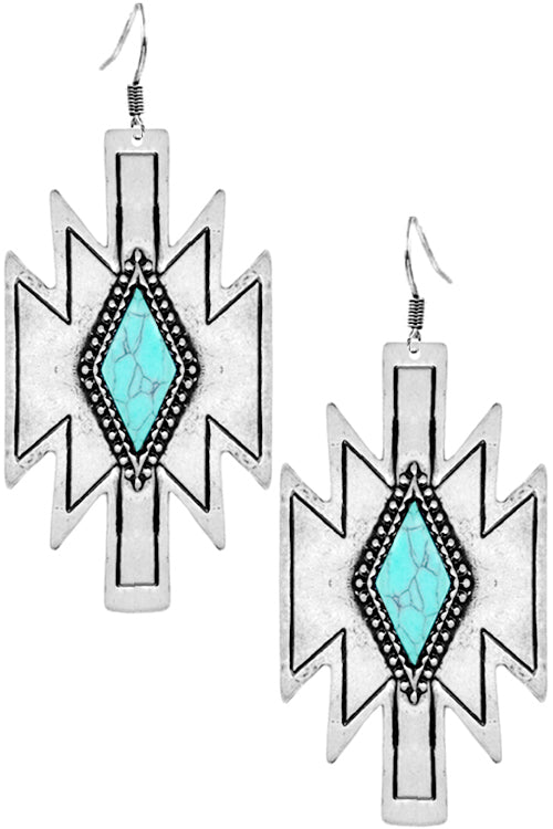 WESTERN CONCHO AZTEC GEMSTONE EARRING